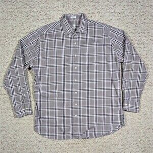 Peter Millar Button Up Shirt Mens XL Gray/Pink Plaid Breast Pocket 100% Cotton